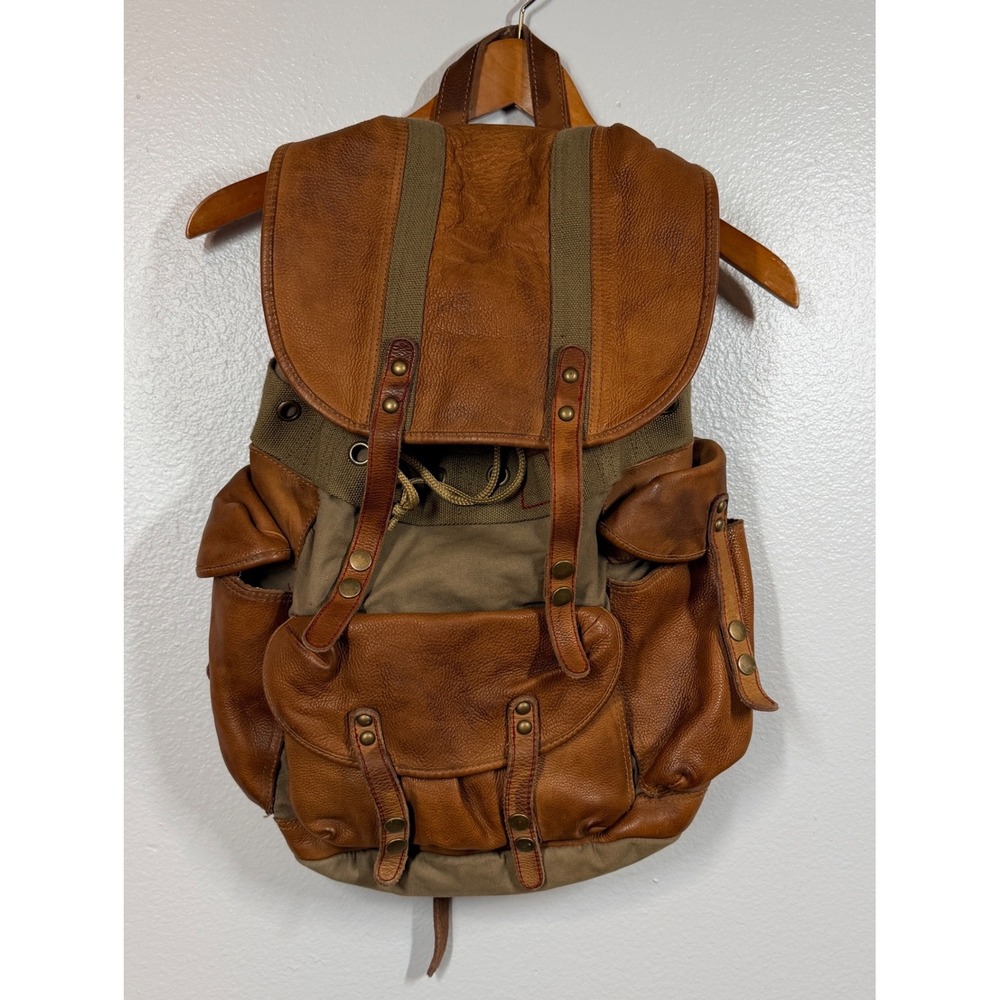 GAP Backpack Large Brown Canvas Leather Rucksack Vintage Y2K